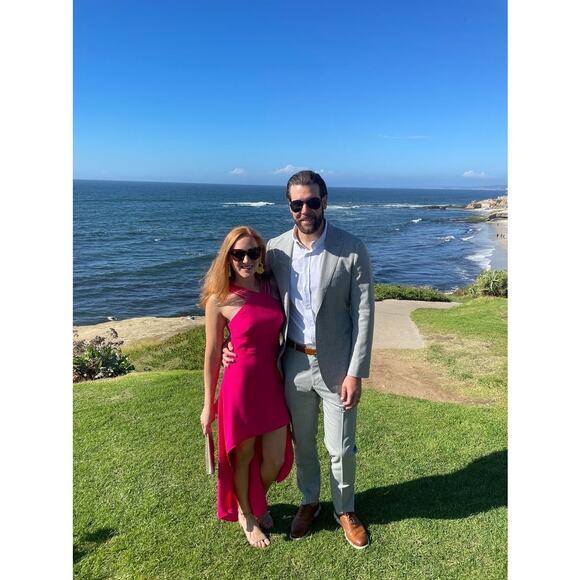 HALSTON Fuchsia Rose Pink Asymmetrical Hemline Multi-Strap Halter Drees size 2 - Picture 7 of 16